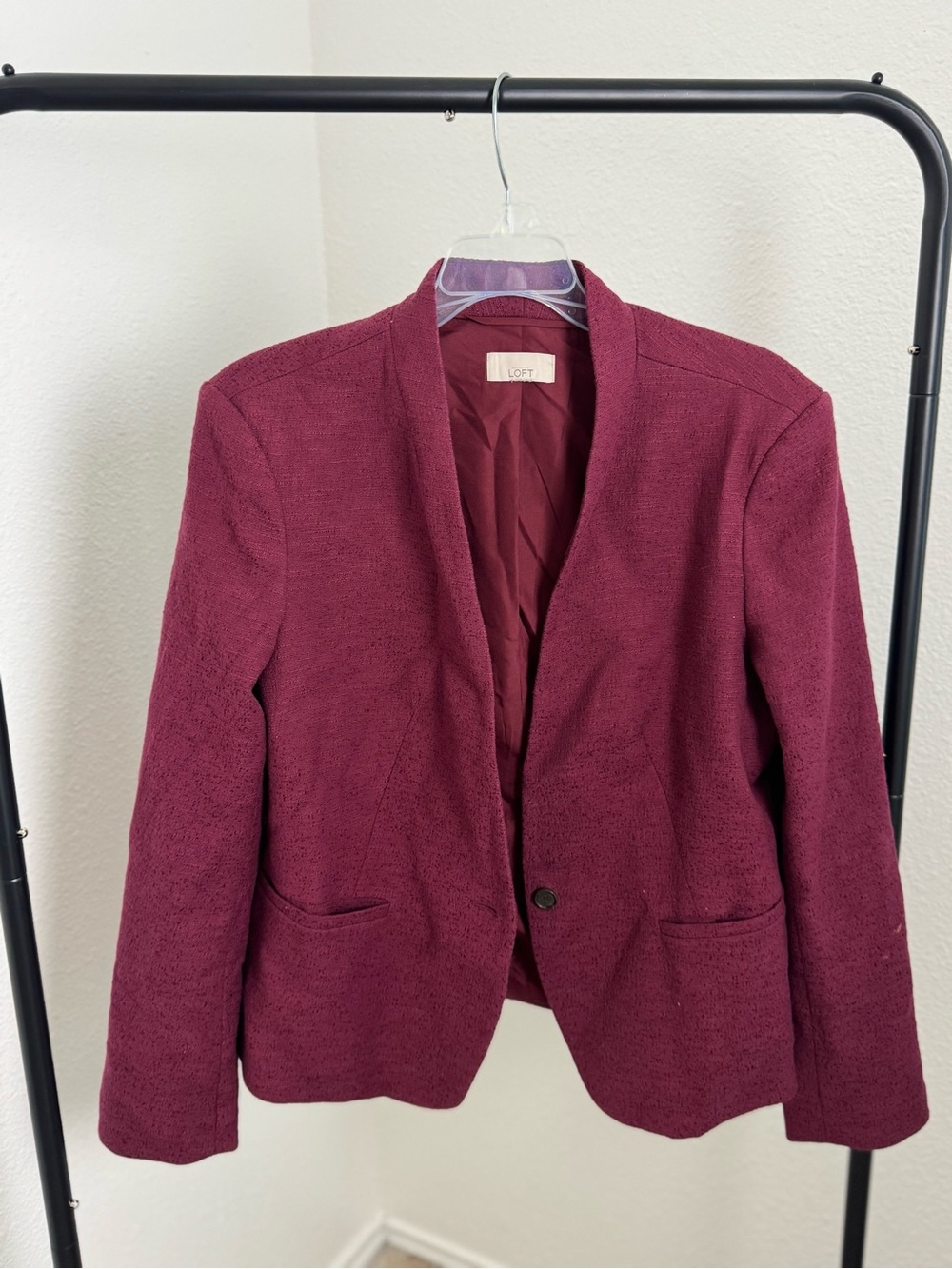 LOFT Women's Burgundy Open-Front Textured Blazer
